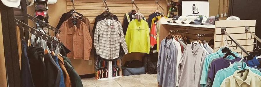 Shirts and promotional item store front.