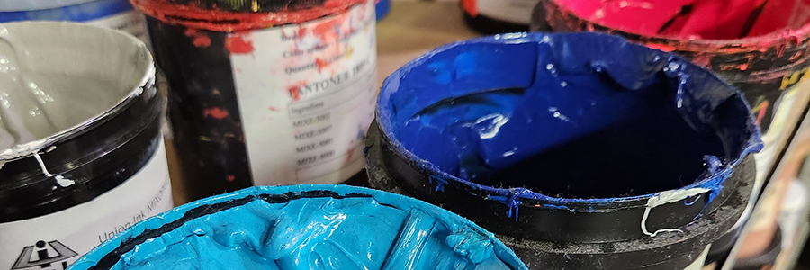 Containers of blue ink